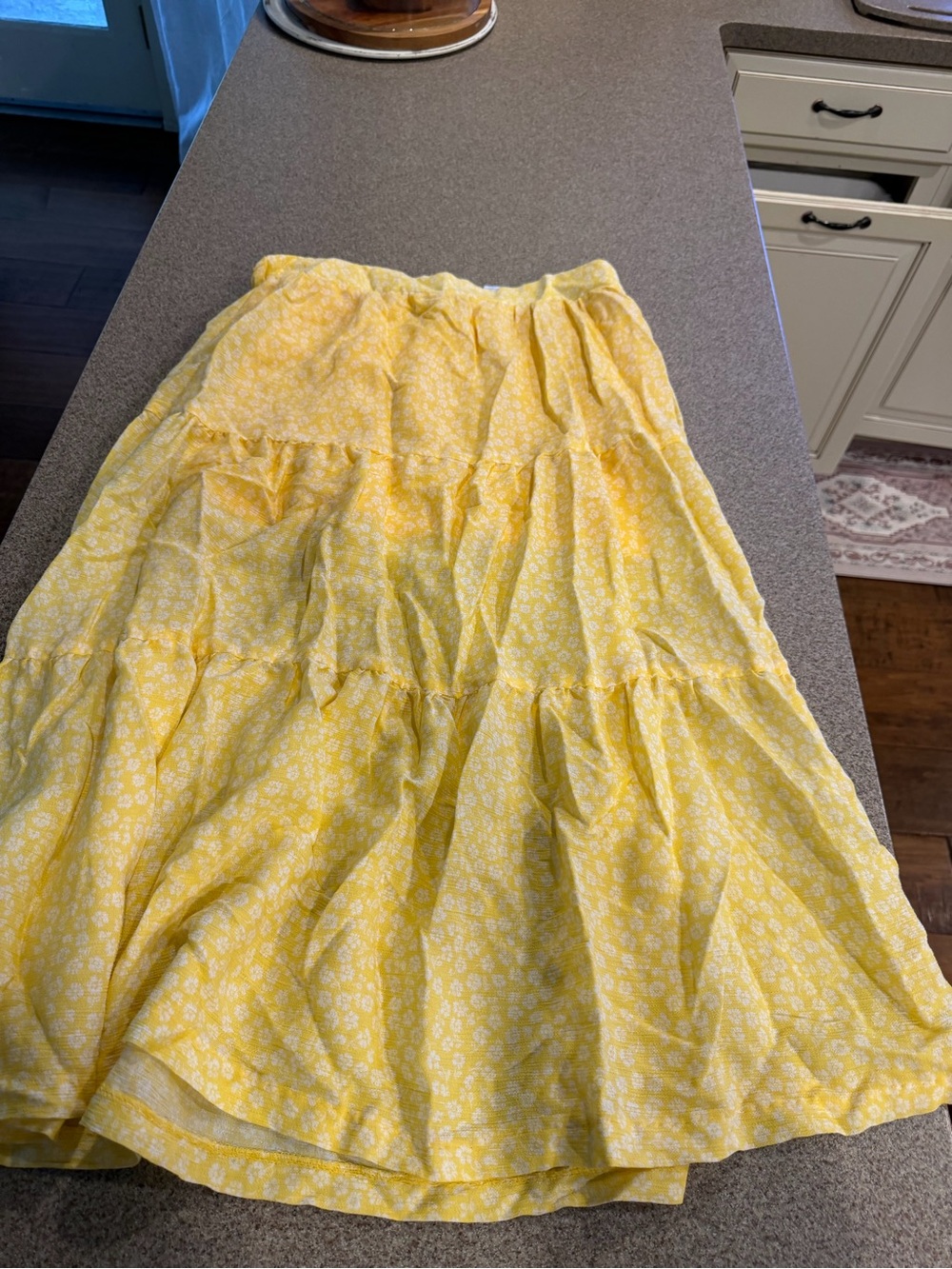 H&M Yellow Floral Tiered Maxi Skirt